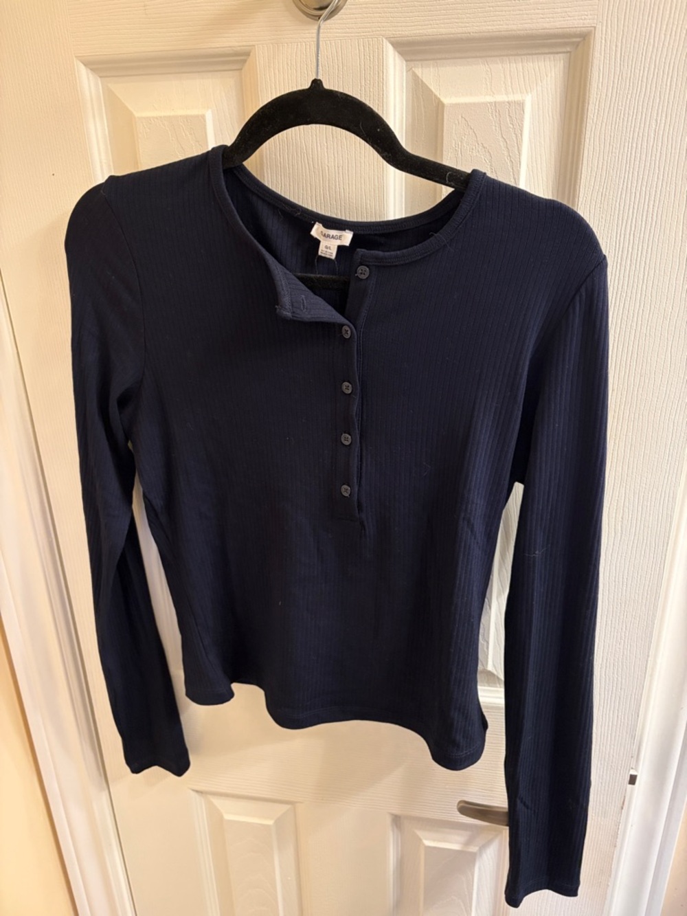 Garage Ribbed Henley Long Sleeve Shirt in Mariana Blue